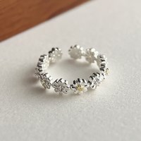 여성 실버 925 큐빅 데이지 플라워 오픈 반지