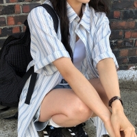 시드니 스트라이프 린넨 여름 반팔셔츠