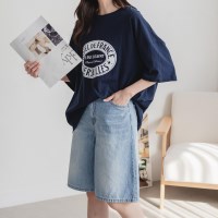여자 캐주얼 나염 프린팅 오버핏 면 반팔티