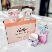 예쁜 리본 세라믹 머그컵 2인 선물세트 커플 결혼 돌잔치 답례품