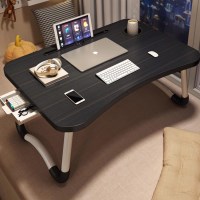 베드테이블 책상 접이식 서랍형 침대 테이블 컵홀더 서랍 블랙 N183