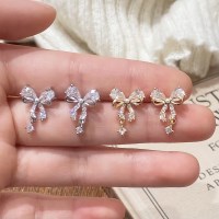 여성 리본 진주 큐빅 드롭 이어링 귀걸이