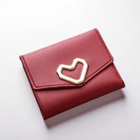 여성 하트 심플 스퀘어 3단 지갑 가죽 동전지갑