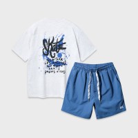 [SET]앨빈클로 SKATE 오버핏 반팔티 스트링 포인트 우븐 반바지 셋업