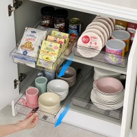 접착식 투명 슬라이딩 선반 주방 수납 무빙 정리함 옷장 팬트리