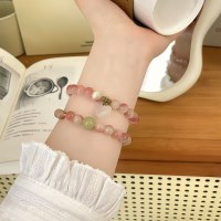 여성 복숭아 핑크 그라데이션 마노석 스톤 팔찌