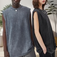 워싱 빈티지 루즈핏 남녀공용 민소매 티서츠