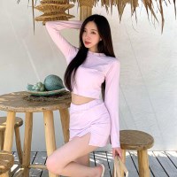 여자 바캉스 스판 무지 래쉬가드 긴팔 집업