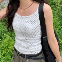 콩콩 라운드넥 슬림핏 도트 땡땡이 끈나시