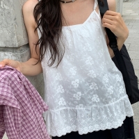 라프엘 플라워 자수 레이스 펀칭 민소매 나시 뷔스티에 블라우스