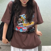 트래블 미키마우스 프린팅 레터링 오버핏 여름 반팔 티셔츠