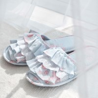 로맨틱 플라워 블루 린넨 프릴 슬리퍼 거실 실내화