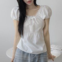 뒷리본 레이스 리본 반팔 블라우스 to-2550c