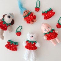 인형용 딸기 니트 원피스 가방