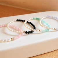 14K 골드필드 4mm 민볼 담수진주 채운옥 원석 팔찌