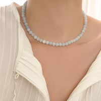 [당일배송][자체제작] 6mm 원석 천연 옥 하늘 은목걸이