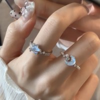 여성 우주 블루 문 달 스타 별 오픈 링 반지