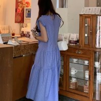 라르디 프릴 체크 슬리브리스 원피스