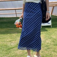 프레드 체크 스트레이트 롱 스커트