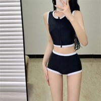 엣지 라인 배색 지퍼 투피스 수영복