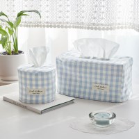 허밍 체크 사각,원형커버 티슈케이스 롤휴지케이스 (블루)