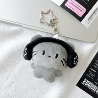 별 키치 헤드셋 인형 키링 귀여운 고양이 키홀더