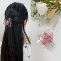 투명 듀얼하트 집게핀 핑크
