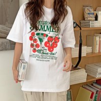 베리포유 프레쉬 오버핏 감성 토마토 프린팅 여자 루즈핏 티셔츠