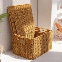 내일의공간 PP 손잡이 뚜껑 라탄 바구니  (수납바구니)