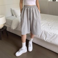여자 면혼방 무지 절개 버뮤디핏 밴딩 반바지