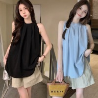 여성 데일리 마이잇 홀터넥 셔링 민소매 블라우스