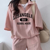 D04 그래픽 하프집업 반팔 셋업