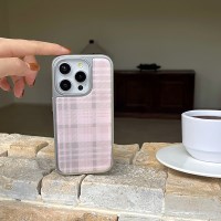 핑크 체크 에폭시 실버테두리 핸드폰케이스