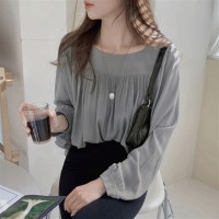 긴팔 상의 스퀘어넥 쉬폰 블라우스