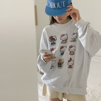 바마코 야옹 프린팅 루즈핏 코튼 맨투맨 티셔츠