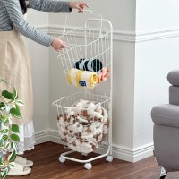 철제 빨래바구니 트롤리 다용도 수납 바스켓 분리수거 2types