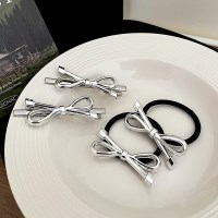 [무료배송] 4P세트 메탈 리본 헤어핀 2개+머리끈 2개 세트