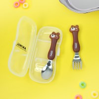 곰돌이 입체 스텐 스푼포크 케이스 세트 유아 어린이 수저