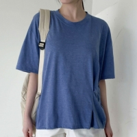 딥블루 릴렉스 핏 라운드넥 루즈핏 반팔 티셔츠