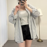 여자 스트라이프 가을남방 오버핏 언발 셔츠