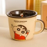 [혜싱라] 짱구 투톤 눈금 러블리 세라믹 머그컵 340ml 브라운