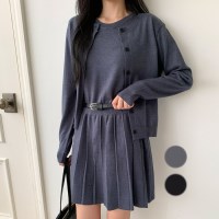 가을set 부드러운 플리츠 나시 니트 원피스 가디건 정장 셋업