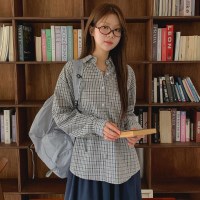 여자 키치무드 코튼 배색 체크 셔츠 남방