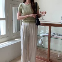 신축성 언발 골지 오프숄더 입술넥 슬림 반팔 니트