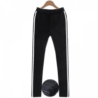 여성용 에데르손 옆두줄 밍크털 레깅스-블랙