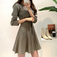 플리츠 미니원피스 브이넥 플레어 미니 랩원피스