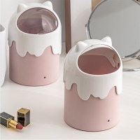 핑크 고양이 투명창 미니 쓰레기통 휴지통