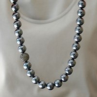 바이데이지 파베 큐빅볼 12mm 흑진주 목걸이 Bn0588