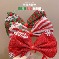 크리스마스 왕리본 글리터 머리띠 빅리본 헤어밴드 포인트