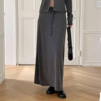 가을 캐주얼 골지 무지 니트 A라인 롱 스커트
